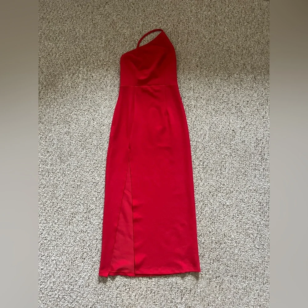 Red Abercrombie & Fitch Asymmetrical One-Shoulder Maxi Dress